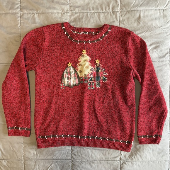 Christopher & Banks Sweaters - VTG Women's S/M ? Christmas Sweater Button Embroidered Tree Buttons Y2K Cottage